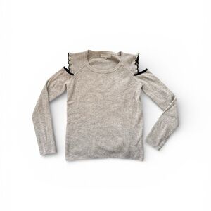 White + Warren Light Gray Sweater with Black Accents Wool/Cashmete